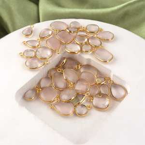 Connecteur de breloque cabochon ovale naturel en laiton massif plaqué or, composants de bijoux de tailles variées - Product Image 4