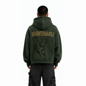 เสื้อฮู้ดปักลายนกอินทรีแบบสั่งทำพิเศษ ทรงโอเวอร์ไซส์ ผ้าฟลีซหนานุ่ม สไตล์สตรีทแวร์ ไหล่ตก ทรงพูลโอเวอร์ สำหรับผู้ชาย - Product Image 3