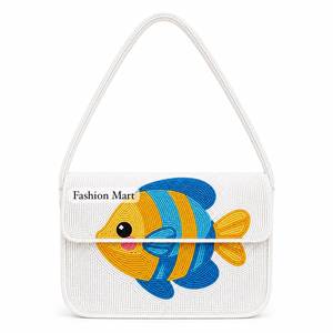 Sac à bandoulière à rabat rayé perlé avec broderie de homard, fait main, tendance, pour usage quotidien - Product Image 5