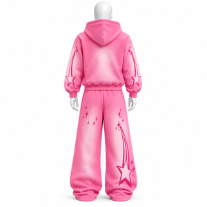 Nouvel ensemble de survêtement deux pièces streetwear avec logo imprimé et strass, coupe lourde, service OEM, vente chaude 2026 - Product Image 2