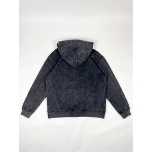 Sweat à capuche zippé vintage pour homme, délavé, avec strass et imprimé graphique, coupe oversize, style streetwear - Product Image 4