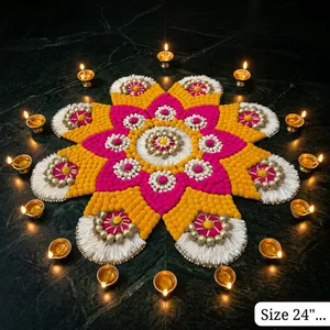 Décoration de sol extérieure de luxe unique et écologique, faite à la main, en tissu, en forme de fleur, pour Diwali et baptême, idéale pour la maison - Product Image 3