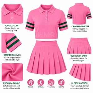 HMR Sisterhood Sorority New Design Women Tennis <b>Skirt</b> Set Polo T Shirt <b>Crop</b> <b>Top</b> Pleated <b>Skirt</b> 2 Piece Set - Product Image 5