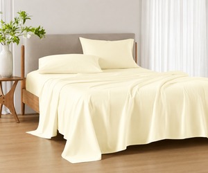 Premium 300 TC King <b>Bed</b> Sheet Set (<b>4</b>-Piece) Elegant Light Yellow Silky Soft & Smooth <b>Bed</b> Sheets Breathable Luxury Bedding Hotel - Product Image 1