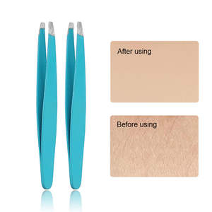 Pince à épiler légère, réutilisable, écologique, en acier inoxydable bleu, à volume incliné, personnalisable pour cils et sourcils - Product Image 4