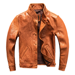 Chaqueta de Piel de Cabra Italiana de Primera Calidad, Estilo Vintage Einstein, con Cuello de Cremallera de Cuarto, Color Verde Frutal, para Hombre - Product Image 5