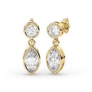 Boucles d'oreilles élégantes en or 14 carats avec diamants de laboratoire ronds et marquises sertis clos, certifiées IGI, pendantes, cadeau de luxe pour elle - Product Image 6