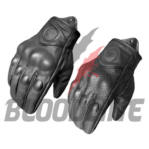Bloodline Leather Motorcycle <b>Gloves</b> Wrist Length Breathable Unlined Sporty Style Cycling Black - Product Image 5