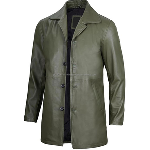 Manteau en cuir personnalisable, imperméable et respirant pour hommes, fermeture à boutons, poches, taille personnalisée, manches longues et élégantes. - Product Image 2