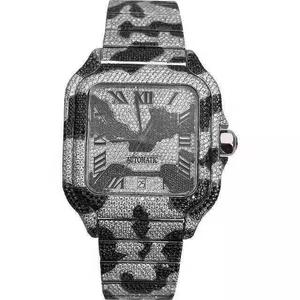 Reloj de Lujo Mecánico con Diamantes de Moissanita Blancos y Negros, Corte Brillante Redondo, VS1, Plateado, Suministro de Fábrica - Product Image 2