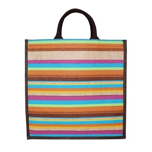 Bolsa de Regalo Reutilizable Ecológica con Asas de Cuerda Acolchadas, Laminada en PP, Impresión a Todo Color con Rayas, Bolsa de Compras de Yute - Product Image 1
