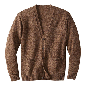 Women's <b>Brown</b> Knitted 100% Cotton Breathable <b>Cardigan</b> Long Sleeve V Neck Casual Solid Color Contrast Color Button Front Autumn - Product Image 1