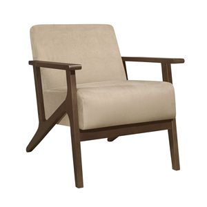 Poltrona Marrone Chiaro con Cuscino Posteriore e Struttura in Legno, Arredamento Moderno per Casa, Rivestimento Solido per Soggiorno - Product Image 1