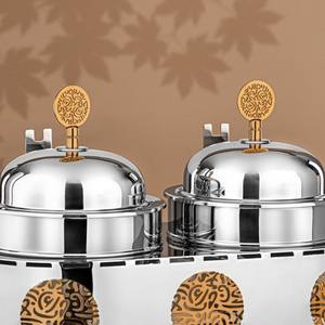 Plat de service de luxe en acier inoxydable double, avec calligraphie arabe découpée au laser, chauffe-plats de buffet avec couvercle roulant pour la restauration haut de gamme - Product Image 4