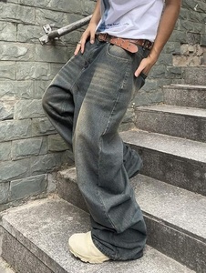 Vaqueros de mezclilla para hombre, lavados a la piedra, de pierna ancha, corte holgado, talla grande, cintura media, estilo casual urbano, 100% algodón, con bolsillo de parche - Product Image 5