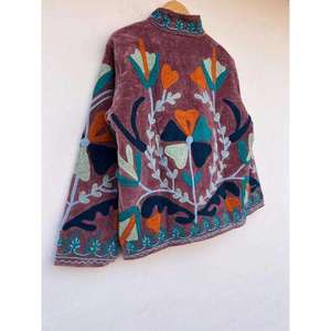 Vintage Style <b>Women</b> <b>Velvet</b> Embroidered Suzani <b>Jacket</b> Abstract Floral Pattern Open Front Festival Wear Winter <b>Women's</b> Outerwear - Product Image 5