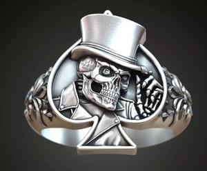 Anillo de Plata de Ley 925 con Diseño de Sombrero de Calavera y Juego de Cartas, Joyería de Fiesta para Hombres y Mujeres, Diseño Atrevido - Product Image 1