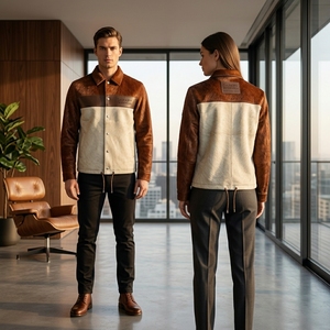 Veste en cuir de vachette à poils pour homme, vente en gros, avec empiècements contrastants, vêtement d'extérieur, colorblock personnalisé, fournisseur de cuirs authentiques B2B - Product Image 5