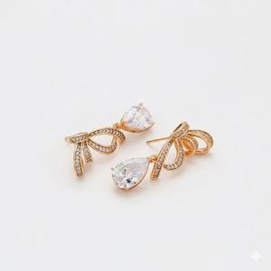 Pendientes de lujo con diseño de lazo real, chapados en oro de 14 quilates, con diamantes talla pera, diamantes cultivados en laboratorio, joyería para bodas y fiestas para mujeres. - Product Image 5