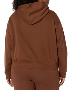 Sweat-shirt à capuche marron pour femme, coupe courte, manches régulières, couleur unie, en coton tricoté, pour l'automne - Product Image 6