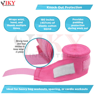 Vendas de Boxeo Elásticas de Algodón Rosa Claro con Logotipo Personalizado, para Mujeres, Fitness, Artes Marciales, Protección de Muñecas - Product Image 5
