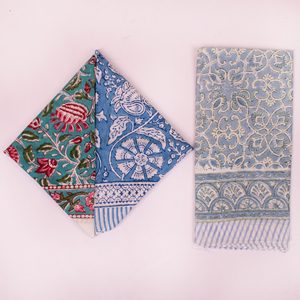 Handmade Block Printed Cotton Multicolor Geometric Floral 53x53cm Bandana Set Multifunctional Outdoor Versatile <b>Accessory</b> - Product Image 3