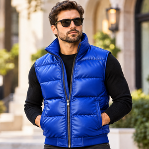 Herren Leder-Pufferweste für Herbstbekleidung | Gepolsterte Lederweste für Herren für den Herbst | Gefütterte Ledergilet für Herren - Product Image 4
