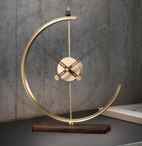 Modern Metal Abstract <b>Table</b> <b>Clock</b> with Wooden Base Decorative Desk <b>Clock</b> Home Décor Accent for Living Room Office and Bedroom Ar - Product Image 1