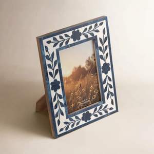 Blue Floral Bone Inlay <b>for</b> Wall <b>Mount</b> Vertical Rectangle <b>Photo</b> Frame - Product Image 2