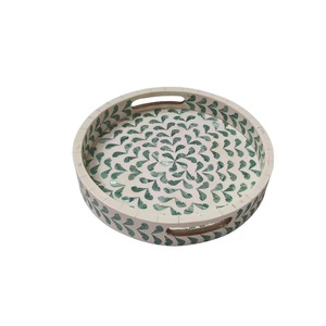 Plateau décoratif pour la maison, l'hôtel, le restaurant, plateau de service, fait main, vert et blanc, nacre, incrustation de coquillages - Product Image 6