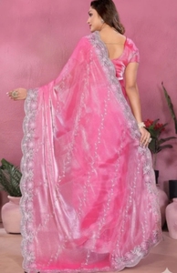 Sari KV Jimmy Jimmy de Seda y Viscosa, Tejido y Bordado, Tradicional, para Fiestas y Uso Diario (Rosa) - Product Image 2