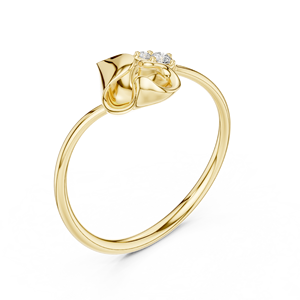 Anillo Minimalista con Motivo de Capullo Floral en Oro Amarillo Sólido de 14k con Diamantes Cultivados en Laboratorio de Corte Redondo, Anillo de Boda Clásico, Regalo para Ella - Product Image 1