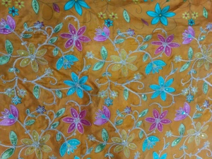 Saris-robe en tissu satiné brodé floral léger, respirant, écologique et biologique, en rayonne, pour femmes et filles - Product Image 3