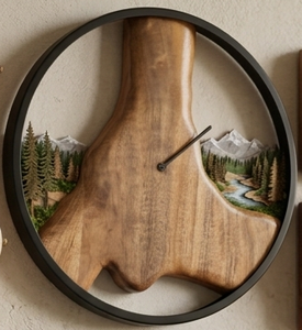 Horloge murale moderne en quartz avec bordure en bois naturel, cadre métallique, décoration artistique naturelle, à suspendre, salon, chambre d'hôtes, haute qualité - Product Image 1