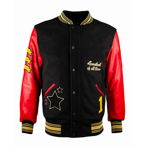 Veste d'hiver en laine pour adulte, avec logo brodé sur le devant, style universitaire, col montant, coupe-vent, à capuche, bomber, veste varsity - Product Image 1