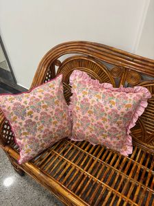 Elegant Handmade Cotton Luxury Floral Block Print Throw <b>Pillow</b> Cover Ruffle Edge Boho <b>Sofa</b> Cushion Case Zipper Closure - Product Image 2