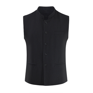 Chaleco de Traje Formal para Hombre, Talla Grande, Negro, Cuello en V, Cierre de Botón, Tejido Transpirable y Ecológico, Primavera/Otoño - Product Image 3