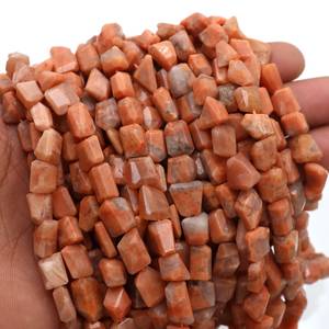 ลูกปัดอะเมโซไนต์สีพีชธรรมชาติ SRK GEMS ทำด้วยมือจากอินเดีย ลูกปัดเจียระไนทรงเหลี่ยม ขนาด 8x7 มม. 9x13 มม. ความยาว 16 นิ้ว จากรัฐราชสถาน ผลิตโดยบุคคลที่สาม - Product Image 4