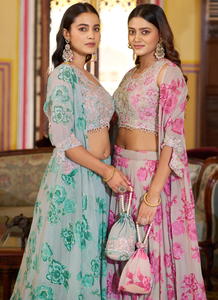Conjunto de Lehenga de Georgette para Mujer, Completamente Cosido, con Bordado de Hilo y Batwa - Product Image 4