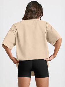 <b>Women's</b> Oversized Crew Neck Short Sleeve Loose Fit 100% Cotton Jersey Solid Color T-Shirt Spring Summer Casual Breathable <b>Top</b> - Product Image 4