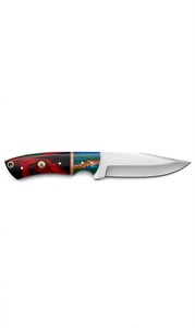 Cuchillo utilitario de hoja fija de acero inoxidable de alta resistencia, hecho a mano, con acabado satinado y mango de resina con diseño de remolino multicolor. - Product Image 1