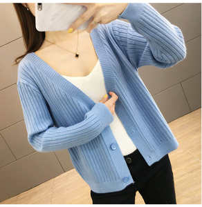 Winter 2026 <b>Women's</b> Loose Korean Short Style Solid 100% Cotton Button Closure Sweater <b>Cardigan</b> Coat - Product Image 3