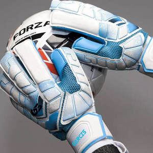 Gants de gardien de but de football bleus et blancs en PVC respirants antidérapants à doigts complets à enfiler unisexe pour l'entraînement sportif - Product Image 5