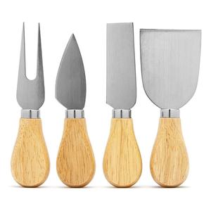 Ensemble de trancheur de fromage en acier inoxydable plaqué argent avec un manche en bois épais unique, trancheur de fromage moderne pour la maison de mariage - Product Image 1
