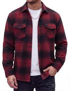 Men <b>Flannel</b> Plaid Shirt Long Sleeve Button Down Casual Shirt <b>Jacket</b> with Pockets OEM Wholesale - Product Image 1