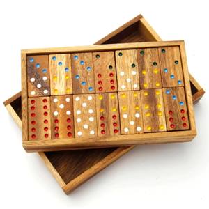 Juego de Dominó de Madera Hecho a Mano en Caja de Almacenamiento, Juego de Dominó Profesional de Doble 6 con Puntos de Colores para Niños y Adultos, Juguete Clásico de Mesa - Product Image 3