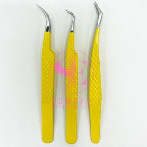 Nouvelle arrivée pince à épiler professionnelle en acier inoxydable jaune solide Extensions de cils durables avec pointe en fibre pointue - Product Image 6