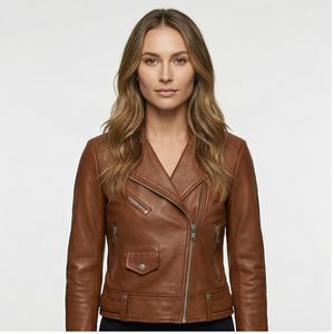 Nouvelle veste en cuir véritable pour femmes d'hiver avec conception à glissière personnalisable tricoté respirant - Product Image 1