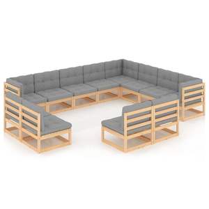 Ensemble de salon de jardin en bois naturel avec coussins gris - Product Image 2