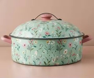 Casserole de luxe en émail vert menthe à motif floral sauvage, en acier inoxydable, pour maintenir les aliments au chaud, compatible four, idéale pour l'Aïd - Product Image 1